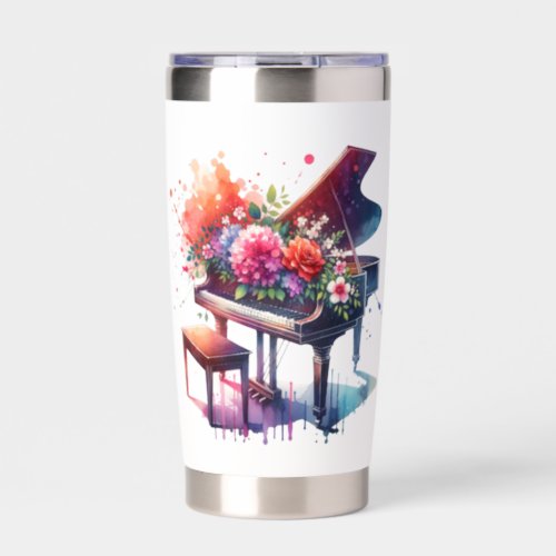 Watercolor Piano and Flowers Personalized Insulated Tumbler