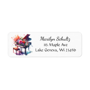 Watercolor Piano and Flowers Personalized Label