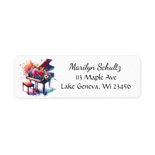 Watercolor Piano and Flowers Personalized Label