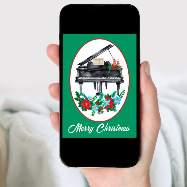 Watercolor Piano Music Teacher Christmas  Holiday Card (Front Digital)