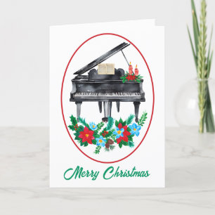 Watercolor Piano Music Teacher Christmas Holiday Card