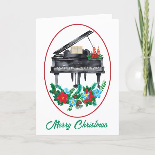 Watercolor Piano Music Teacher Christmas  Holiday Card