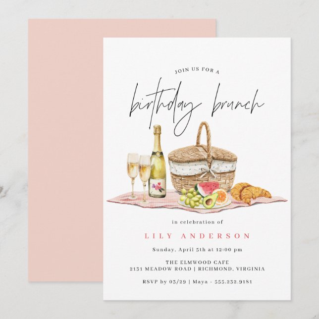 Watercolor Picnic | Cute Casual Birthday Brunch Invitation (Front/Back)