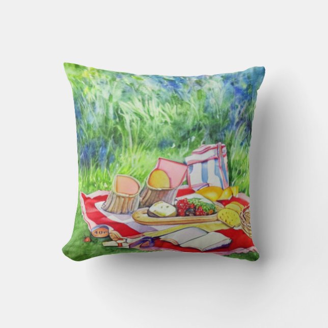 Watercolor Picnic Date Throw Pillow (Front)