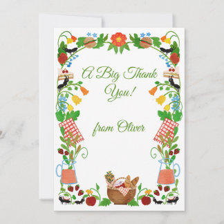 Watercolor Picnic Floral Frame Birthday Thank You Card