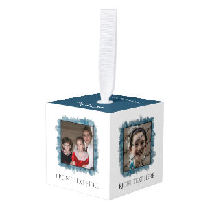 Watercolor Picture Cube  with Your Photos and Text Ornament