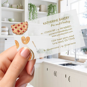 Watercolor Pie Pastry Bakery Transparent Plastic Clear Business Cards