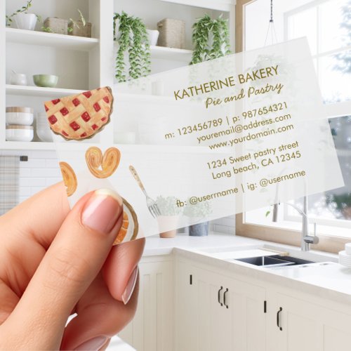 Watercolor Pie Pastry Bakery Transparent Plastic Clear Business Cards