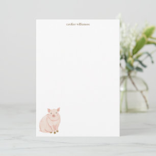 Watercolor Pig Cute Animal Personalized Stationery Note Card