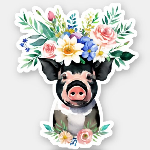 Watercolor pig flower crown sticker