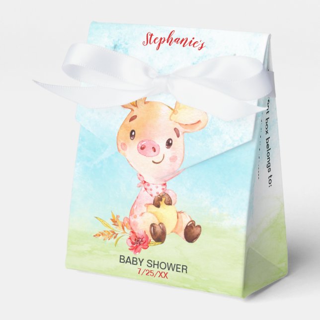 Watercolor Piggy Baby Shower Farm Favor Boxes (Front Side)