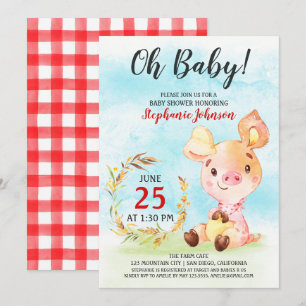 Watercolor Piggy Baby Shower Farm Invitation