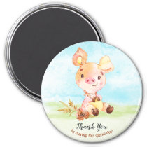 Watercolor Piggy Baby Shower Farm Thank You Magnet