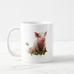 Watercolor Piglet with Flowers Coffee Mug