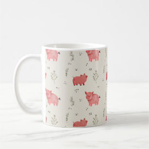 Watercolor Pigs And Flowers Seamless Pattern Coffee Mug