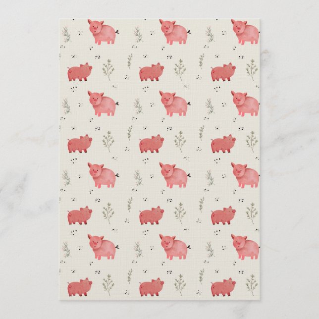 Watercolor Pigs And Flowers Seamless Pattern Invitation (Front)