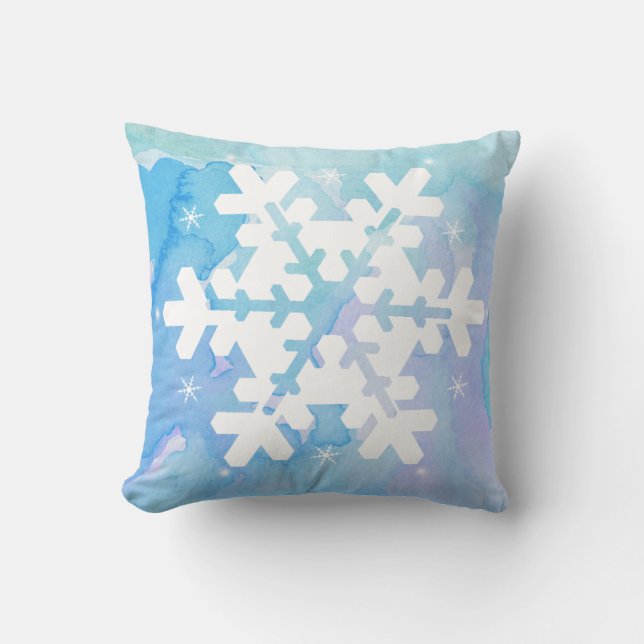 Watercolor Pillow: Frozen Snowflake Throw Pillow (Front)