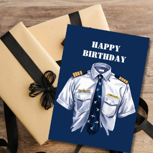 Watercolor Pilot Captain Shirt & Name Tag, Simple Holiday Card