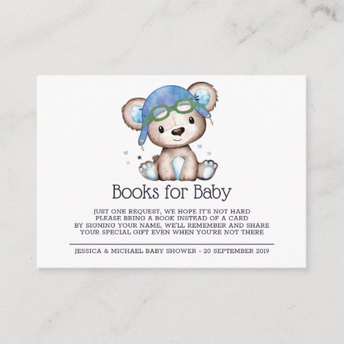 Watercolor Pilot Teddy Bear Books for Baby Enclosure Card