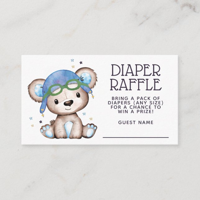 Watercolor Pilot Teddy Bear Diaper Raffle Enclosure Card (Front)