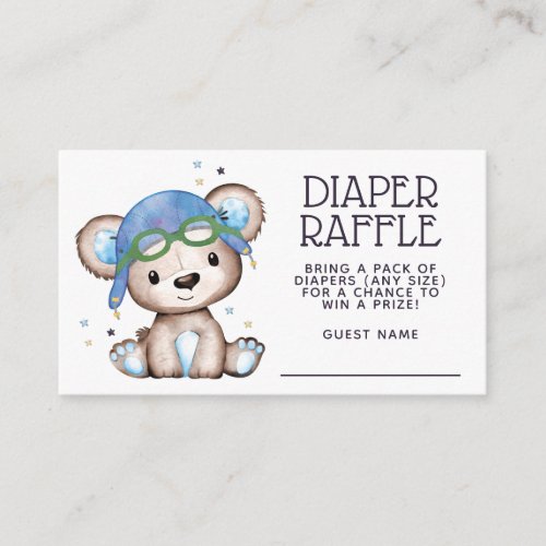Watercolor Pilot Teddy Bear Diaper Raffle Enclosure Card