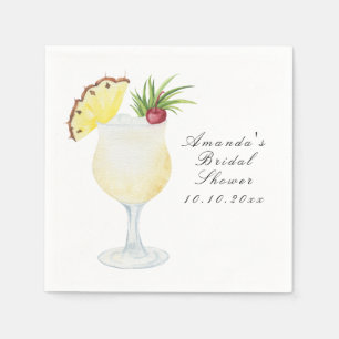 Watercolor Pina Colada Cocktail Bridal Shower Napkins