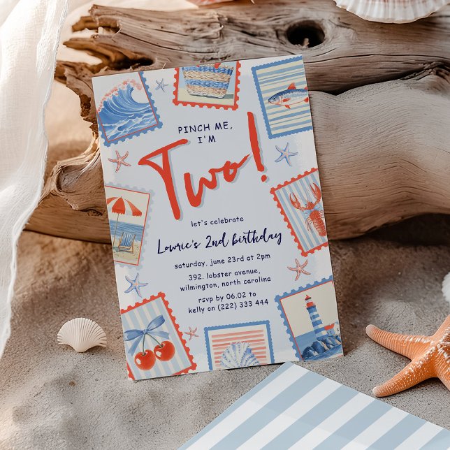 Watercolor Pinch Me Coastal Stamp 2nd Birthday Invitation (Creator Uploaded)