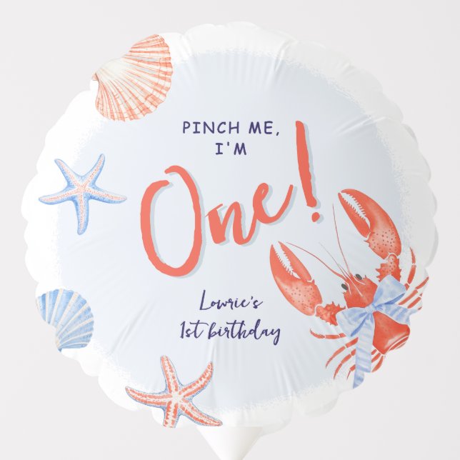 Watercolor Pinch Me' Lobster Coastal 1st Birthday Balloon (Front)