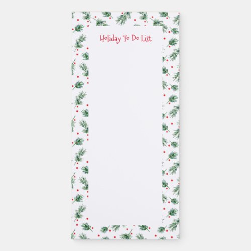 Watercolor Pine and Berries Pattern Magnetic Notepad