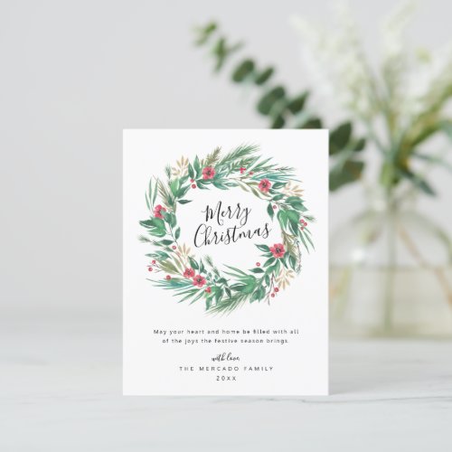 Watercolor Pine and Berry Wreath Christmas Card
