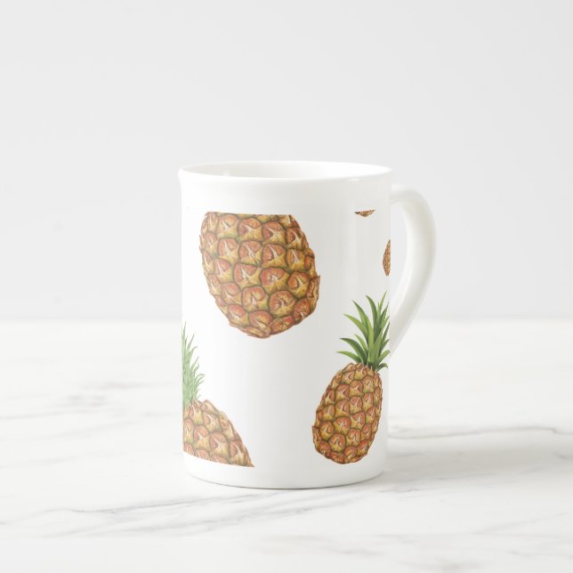 Watercolor pine-apple pattern 1 bone china mug (Front Right)