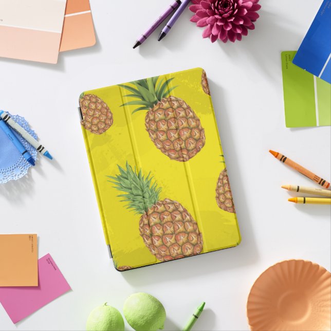 Watercolor pine-apple pattern 3 iPad pro cover (Desk)