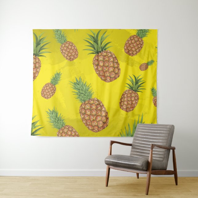 Watercolor pine-apple pattern 3 tapestry (In Situ (Horizontal))