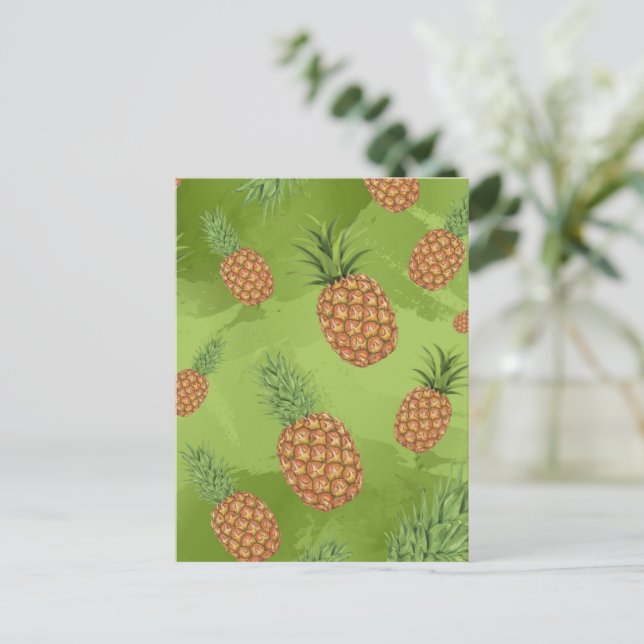 Watercolor pine-apple pattern 4 holiday postcard (Standing Front)