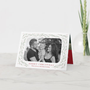 Watercolor pine border Christmas newsletter photo Holiday Card