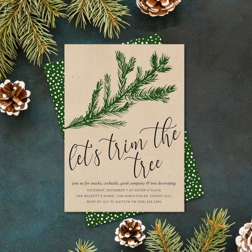 Watercolor Pine Bough Tree Trimming Party Invitation