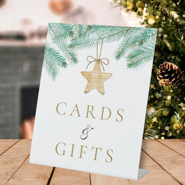 Watercolor Pine Bough Winter Wedding Cards & Gifts Pedestal Sign (Creator Uploaded)