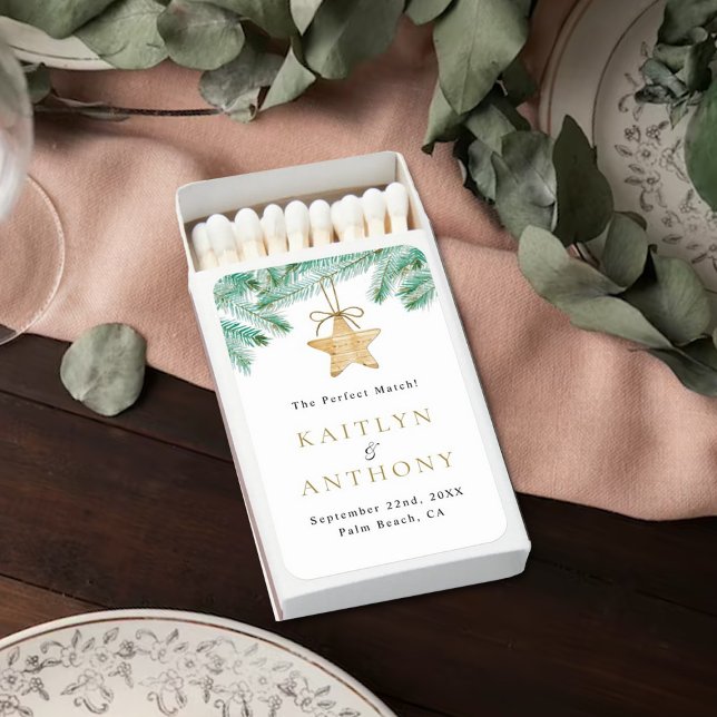 Watercolor Pine Boughs Christmas Winter Wedding Matchboxes (Creator Uploaded)