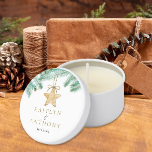Watercolor Pine Boughs Christmas Winter Wedding Mini Candle Favors