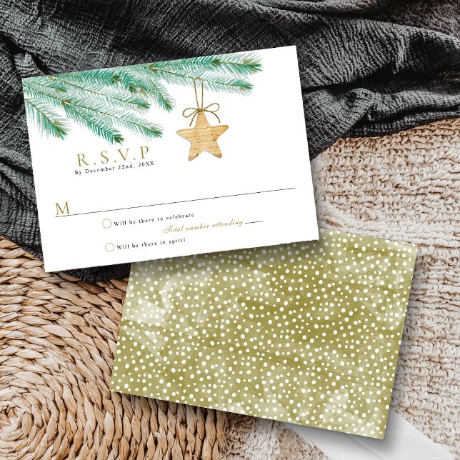 Watercolor Pine Boughs Christmas Winter Wedding RSVP Card (Creator Uploaded)