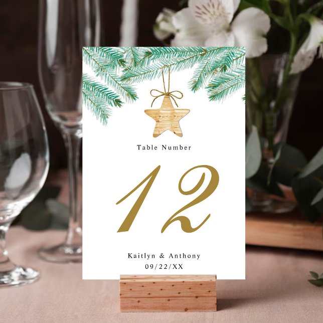 Watercolor Pine Boughs Christmas Winter Wedding Table Number (Creator Uploaded)