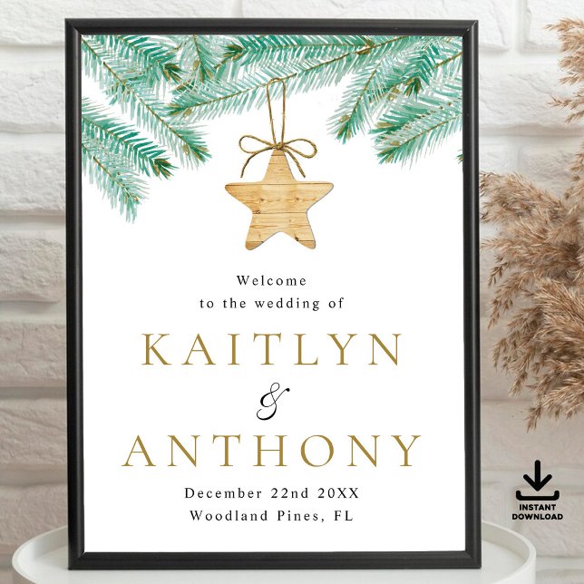 Watercolor Pine Boughs Winter Wedding Welcome Poster (Creator Uploaded)