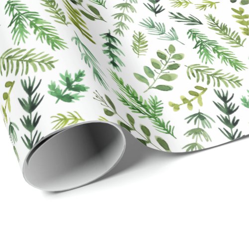 Watercolor Pine Branch Christmas Foliage Holiday Wrapping Paper