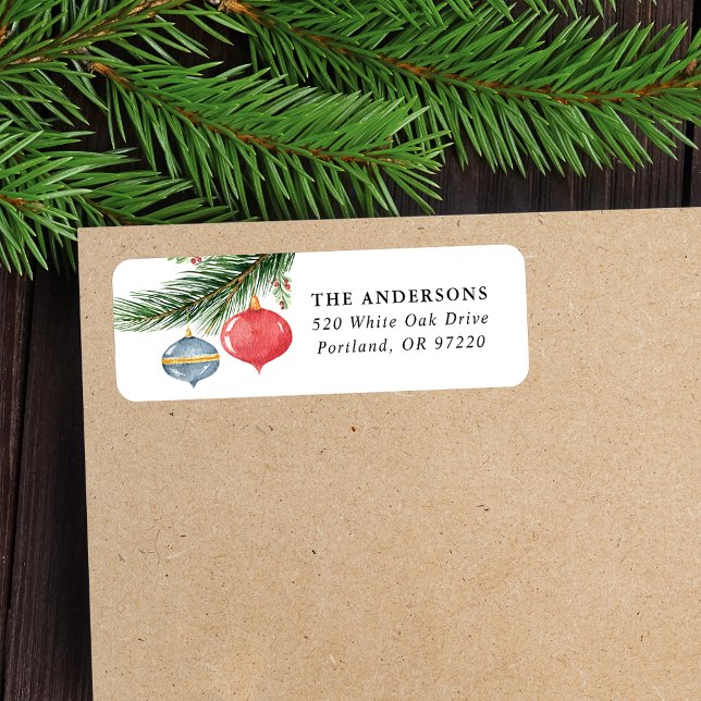 Watercolor Pine Branch & Christmas Ornaments Label (Creator Uploaded)
