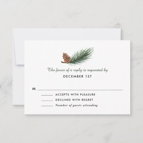 Watercolor Pine Branch Pine Cone Wedding RSVP