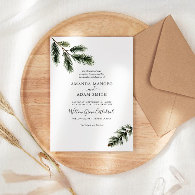 Watercolor Pine Branch Wedding Party Invitation (Creator Uploaded)