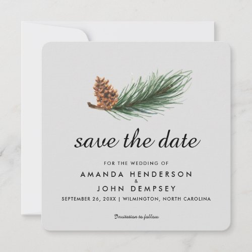 Watercolor Pine Branch Winter Save the Date