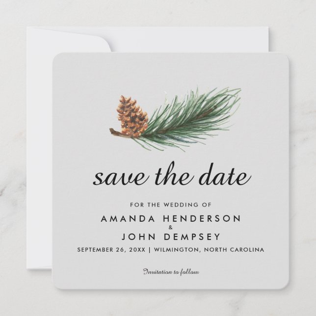 Watercolor Pine Branch Winter Save the Date (Front)
