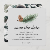 Watercolor Pine Branch Winter Save the Date (Front/Back)