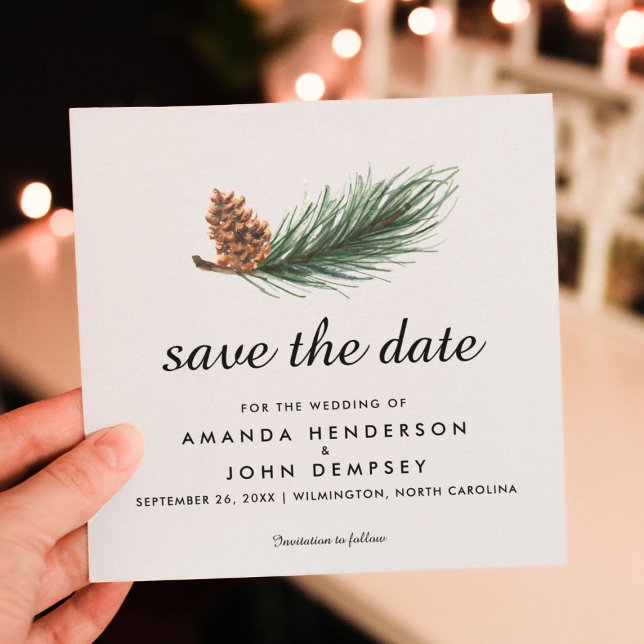 Watercolor Pine Branch Winter Save the Date (Creator Uploaded)